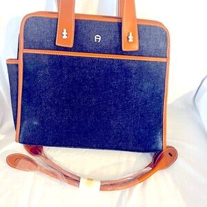 Etienne Aigner Denim Tote/ extra straps.  Inside small tote missing.  Looks new